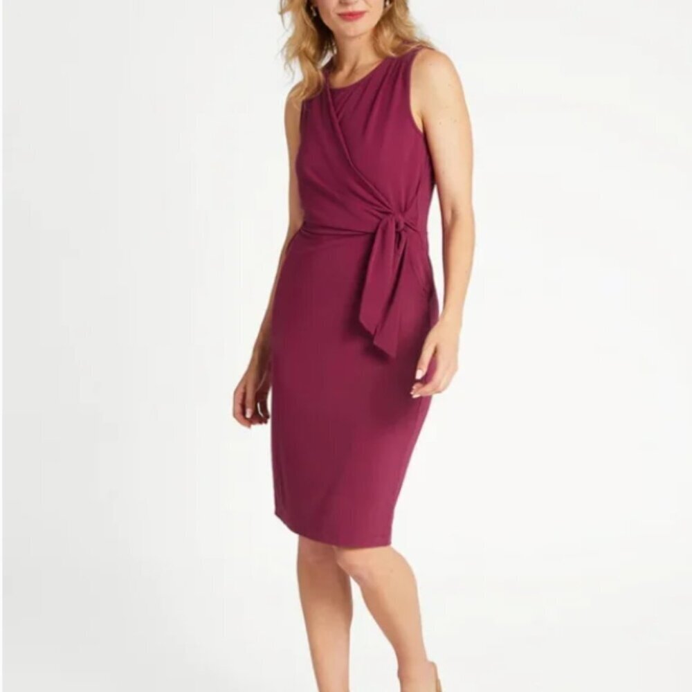 Betabrand Tie-Front Dress Sleeveless Stretch Jersey Knit Plum Size XS Women's